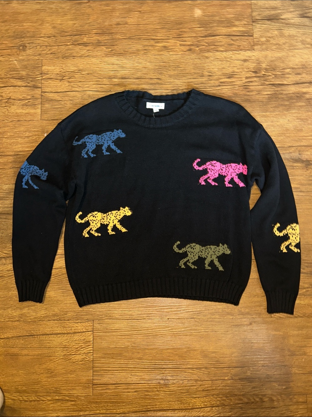 ee:some Black Animal Print Knit Crewneck Sweater